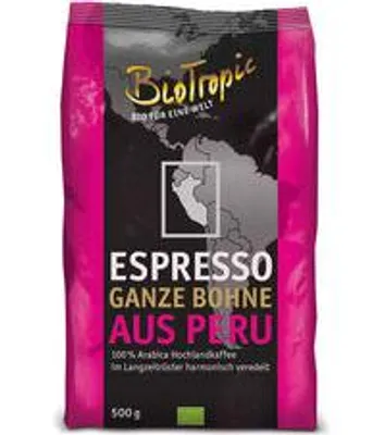 Produktbild von BioTropic Espresso ganze Bohne Peru 100% Arabica 500g