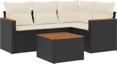 Produktbild von vidaXL 5-tlg. Garten-Sofagarnitur mit Kissen Schwarz Poly Rattan