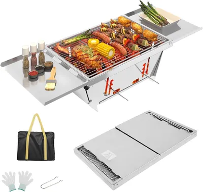 Produktbild von Holzkohlegrill 65x25x14 cm, Edelstahl, mit Tragetasche, für Camping