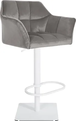 Image de Confortable chaise de bar en velours - Tabouret - Réglable en continu et pivotant à 360° | Couleur : gris | Couleur de base : blanc