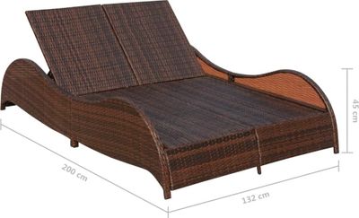vidaXL Doppel-Sonnenliege mit Auflage Poly Rattan Braun