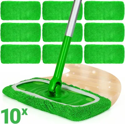 Productafbeelding van Glissimo - Herbruikbare katoenen mopdoeken voor Swiffer Sweeper Mop - Set van 10 stuks - 25.4 x 11.5 cm - Extra dik en absorberend - Geschikt voor nat
