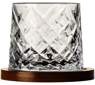 Produktbild von Elegantes Kristallwhiskyglas 280ml mit Holzuntersetzer KP39962