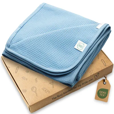 Productafbeelding van Jubi® Babydeken, zomerdeken, 100% katoen, lichtgewicht,  gecertificeerd, denim blauw