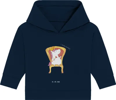 Produktbild von Mr. & Mrs. Panda Organic Baby Hoodie Einhorn König 12. - 18. Monat - French Navy - Geschenk, Kapuzenshirt, Kapuzensweatshirt, Bundeskanzler, Krone, Unicorn, Präsident