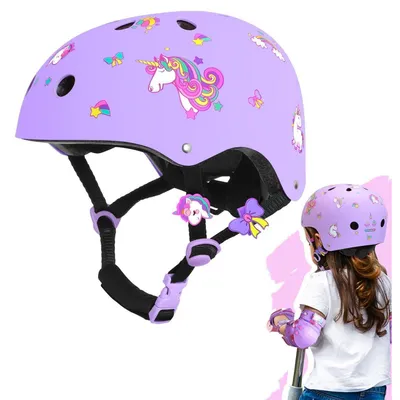 Image de Casque de vélo pour enfant, casque de skateboard, motif licorne, violet, taille S (48-52 cm), réglable