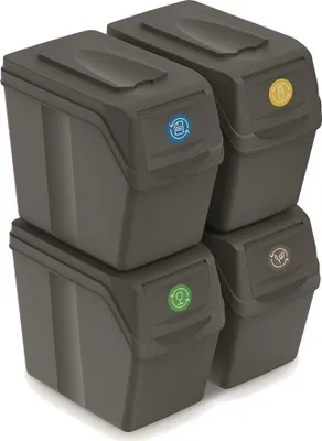 Obrázek produktu pro Sada 4 odpadkových košů SORTIBOX I šedý kámen, objem 4x20L