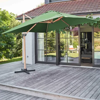 Produktbild von Versetzter quadratischer Sonnenschirm 3x3m in grüner Kaktusfarbe - Oviala Brescia