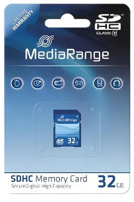 Produktbild von MediaRange MR964, 32 GB, SDHC, Klasse 10, 45 MB/s, 15 MB/s, Blau