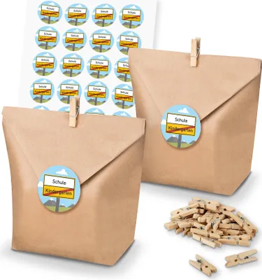 Produktbild von itenga SET 24x Geschenktüten + Klammern + Motivsticker (M169)