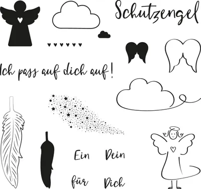 Zdjęcie produktu dla Rayher Clear Stempel – „Anioł stróż”, 102,5 x 97 mm, 16 wzorów