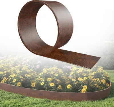 Image de UISEBRT Bordure de pelouse flexible couleur rouille Bordure de parterre 5 m de longueur 15 cm de hauteur Bordure de jardin en métal Bordure de parterre pour pelouse, bordure de tonte, parterre de fleurs