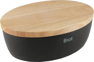 Produktbild von CONTINENTA Brot-Topf aus matt schwarzer Keramik mit Holzdeckel