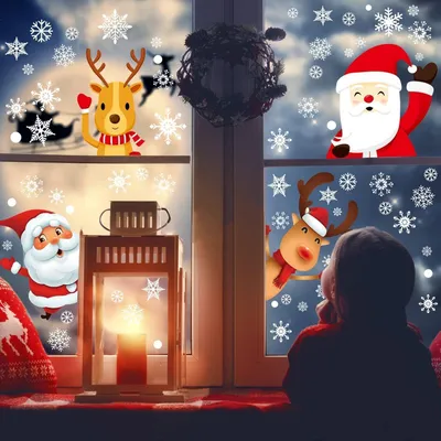 Image de MSQ Décoration de Noël Décorations de fenêtre PVC Flocons de neige Vitrines de verre #2