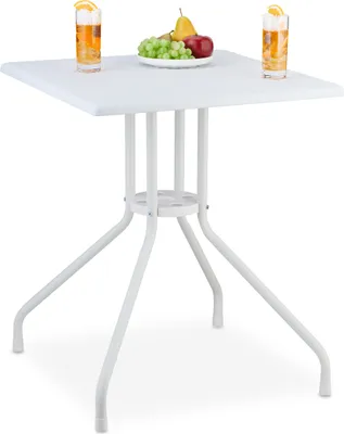 Produktbild von Relaxdays Gartentisch Rattan-Optik, eckig, HBT: 75 x 61 x 61 cm, Balkontisch, Kunststoff & Stahl, Outdoor Tisch, weiß