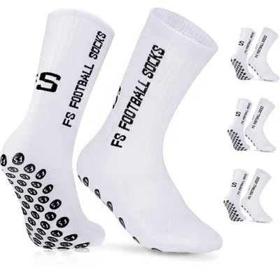 Productafbeelding van Voetbalsokken, 3 paar, antislip, sportieve sokken met grip, ademend, maten 35-39 en 39-46, wit