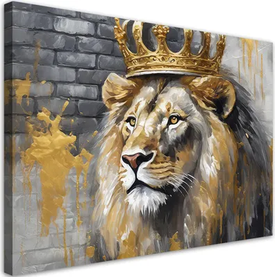 Produktbild von Leinwandbild Lew Z Koroną 90x60 Feeby Gelb bild für die wand bereit zum aufhängen