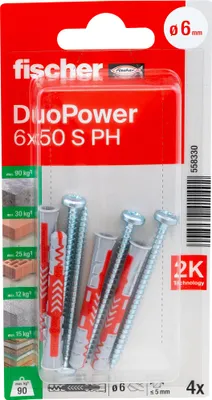 Produktbild von fischer Allzweckdübel DuoPower 6 x 50 S PH, 4 Stück