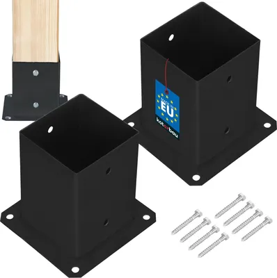 Obrázok produktu pre KOTARBAU® Sada 2 skrutkovacích objímok Podpery stĺpikov Nájazdová zemná objímka 100x100mm Nájazdová objímka z ocele s práškovým nástrekom Zemná kotva pre drevené stĺpiky Čierna