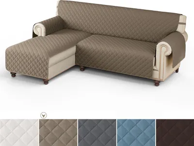 Produktbild von Sofabezug L-Form Sofaschoner Universal Wasserdicht Reversibel Gesteppte Gepolsterter Sofaschutz Sofaüberwurf, Größe: M, Taupe