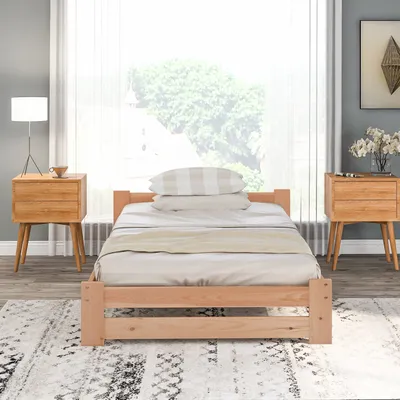 Produktbild von Fortuna Lai Kinderbett 90X200cm Holzbett Massivholzbett aus Bettgestell Futonbett Massivholz Natur Bett aus mit Kopfteil und Lattenrost Jugendbett