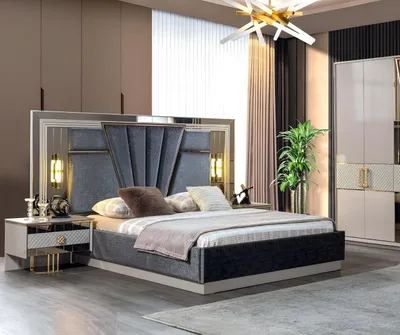 Produktbild von Schlafzimmer Set Bett mit 2x Nachttische Komplett luxus Einrichtung Moderne