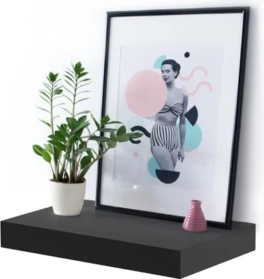 Zdjęcie produktu dla Półka wisząca Loftia 40 cm – czarny mat, nowoczesny loftowy design do salonu i sypialni