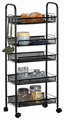 Multifunktionswagen mit 5 Ablagen, schwarz, 44x26x104 cm