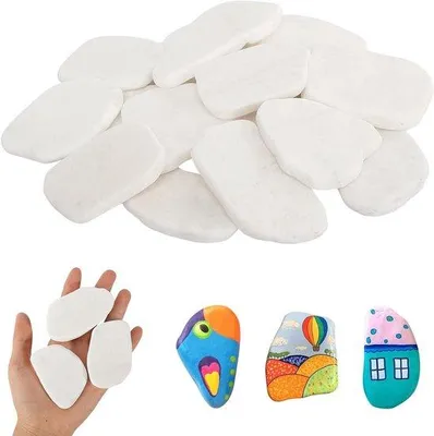 Productafbeelding van 15 stukken stenen voor schilderen - 5-8 cm gladde grote kiezelstenen - platte kiezelstenen voor ambachten - witte grind - decoratieve stenen voor tuin en strand - kleurrijke kiezelstenen
