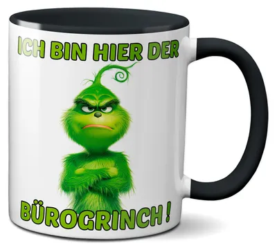 Produktbild von TassenKing Bürogrinch Tasse - Kaffeetasse mit Spruch, Weihnachtstasse lustig - Weihnachts-Deko Anti-Weihnachten (schwarz)