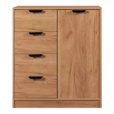 Produktbild von Kommode ‘Varkaus’ mit 4 Schubladen und 1 Tür 90 x 80 x 40 cm Eichenoptik