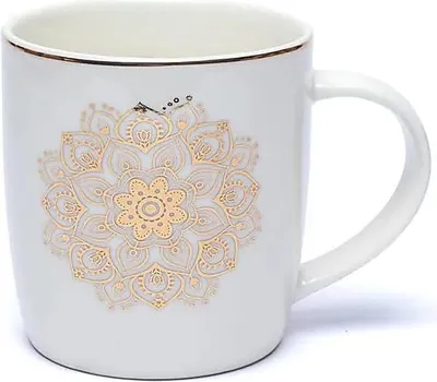 Produktbild von yogabox Teetasse - 0,4 L Mandala Weiß / Gold