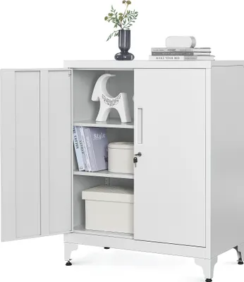 Produktbild von SONGMICS Aktenschrank, Mehrzweckschrank, Büroschrank mit 2 Türen, Schrank abschließbar, aus Stahl Grau