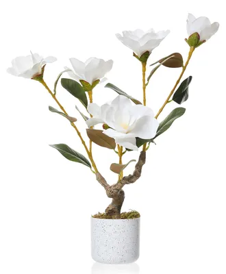 Produktbild von Künstliche Topfpflanze - Magnolie oder Orchidee - 60 cm - Weiß - Realistische Blüten - Für Innenräume - Hochzeitsdekoration