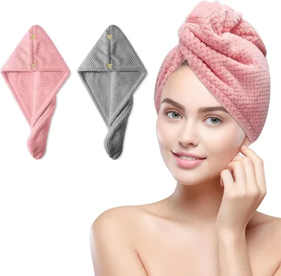 Obrázok produktu pre Mikrovláknové turbanové uteráky na vlasy, rýchlo schnúce, 2 kusy, vhodné pre všetky typy vlasov