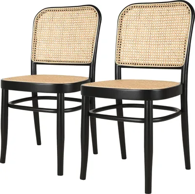Produktbild von home24 Esszimmerstuhl - 2er-Set - Rattan / Buche Massiv