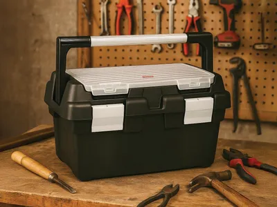 Produktbild von Werkzeugkiste Kunststoff schwarz 12 Liter mit Sortimentsbox