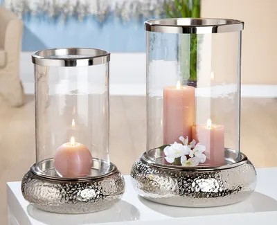 Produktbild von Gilde Windlicht "Doppio" silber H: 35 cm Ø 25 cm 60139