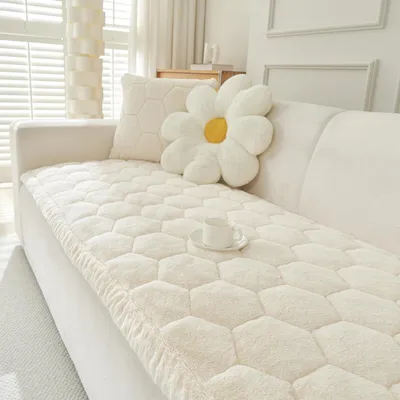 Immagine prodotto di Copridivano in flanella, antiscivolo, beige e bianco, 90x180 cm, 1 pezzo