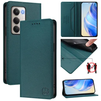Produktbild von Lederhülle für Xiaomi Redmi 15 5G/4G Hülle Flip Brieftasche Kartenfächern Ständer Schutzhülle Dunkelgrün