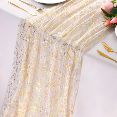 Imagen del producto de Mantel individual dorado, 100% poliéster, 30x275 cm, ideal para mesas de celebraciones