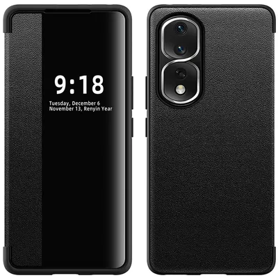 Obrázek produktu pro Pouzdro pro Honor 80 Pro Flat tenkéPolyuretankožené klopové pouzdro s okénkem pro zobrazení černé