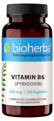 Obrázek produktu pro Vitamín B6 (pyridoxin) 100 mg – 100 kapslí – Bioherba