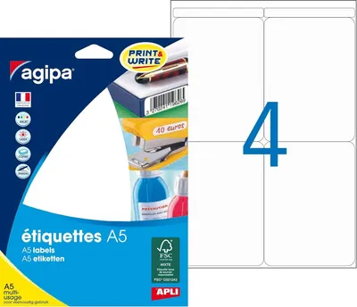 Obrázok produktu pre univerzálne etikety agipa, 97,5 x 68 mm, biele