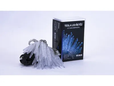 Obrázek produktu pro Tesla - vánoční řetěz Rampouch 7cm, 50LED, 6500K, 5m + 3m kabel, 230V, časovač, IP44