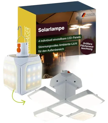 Produktbild von Solar-Hängeleuchte klappbar mit Haken Schwarz/Weiß, Farbe:Weiß