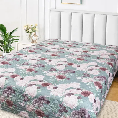 Produktbild von Tagesdecke Überwurf Bettüberwurf 220x240 Rosa Bordeaux Grün Rosen Geblümt Sofaüberwurf Wattiert warm