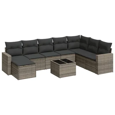 Produktbild von vidaXL 9-tlg. Garten-Sofagarnitur mit Kissen Grau Poly Rattan