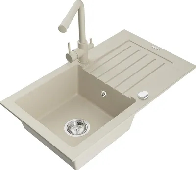 Image de Mexen Pablo Évier en granit 1 bac avec égouttoir et mélangeur Duero, Beige - 6510-69-671600-69