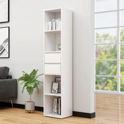 Obrázok produktu pre Knižnica s 4 policami a 2 zásuvkami, rozmer 36x30x171 cm, materiál: drevotrieska, farba: biela